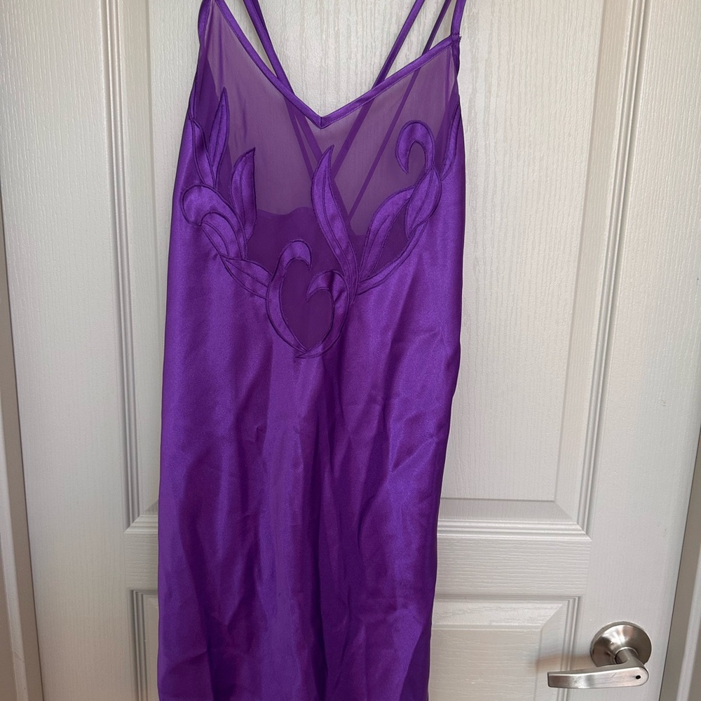 Luxurious Purple Satin Chemise with Spaghetti Straps
